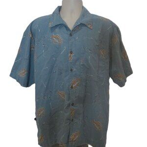 West Marine Men's Large Blue Hawaiian Fishing Print Button Up Shirt